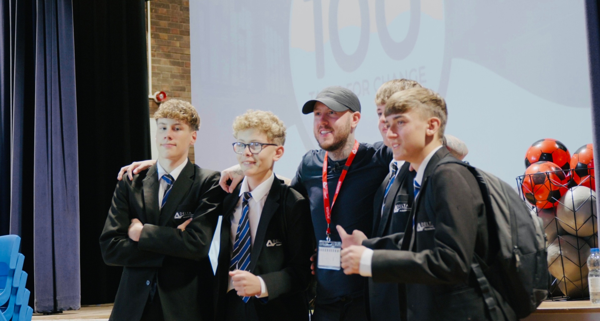 Oly with students at Garforth Academy