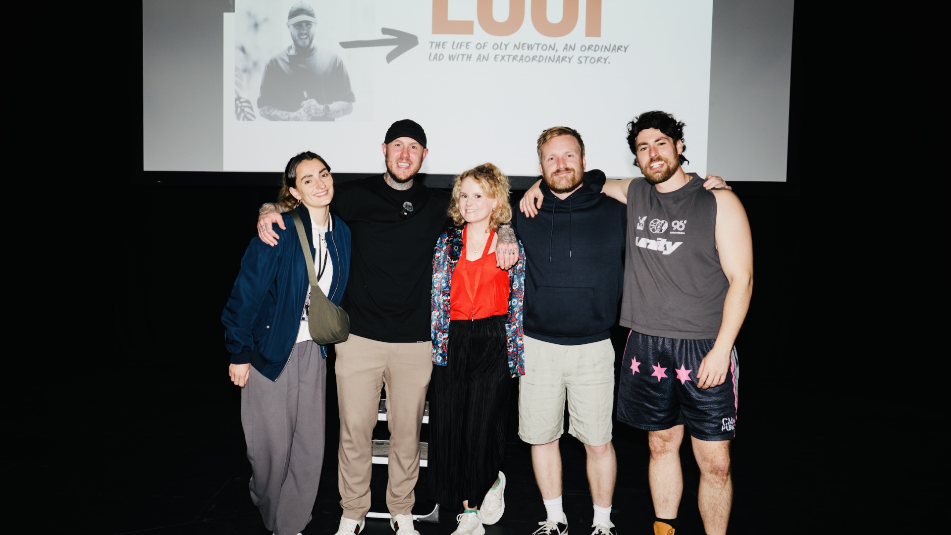 LOOP cast and crew on stage after the show