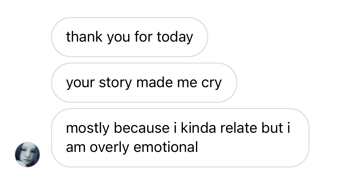Instagram DM saying the story made them cry