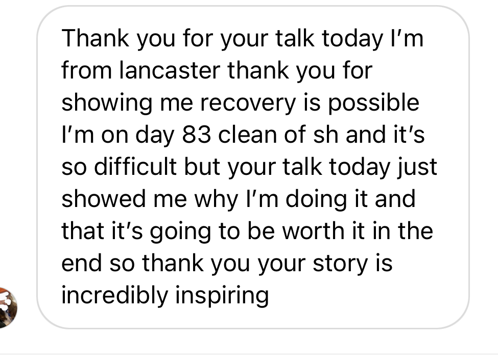 Instagram DM from a student in Lancaster, day 83 clean
