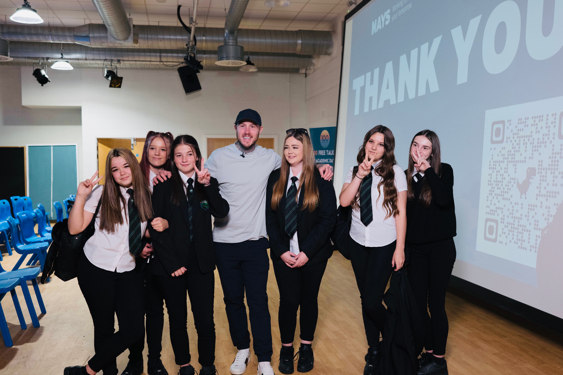 Oly with students after a NAYS thank you talk