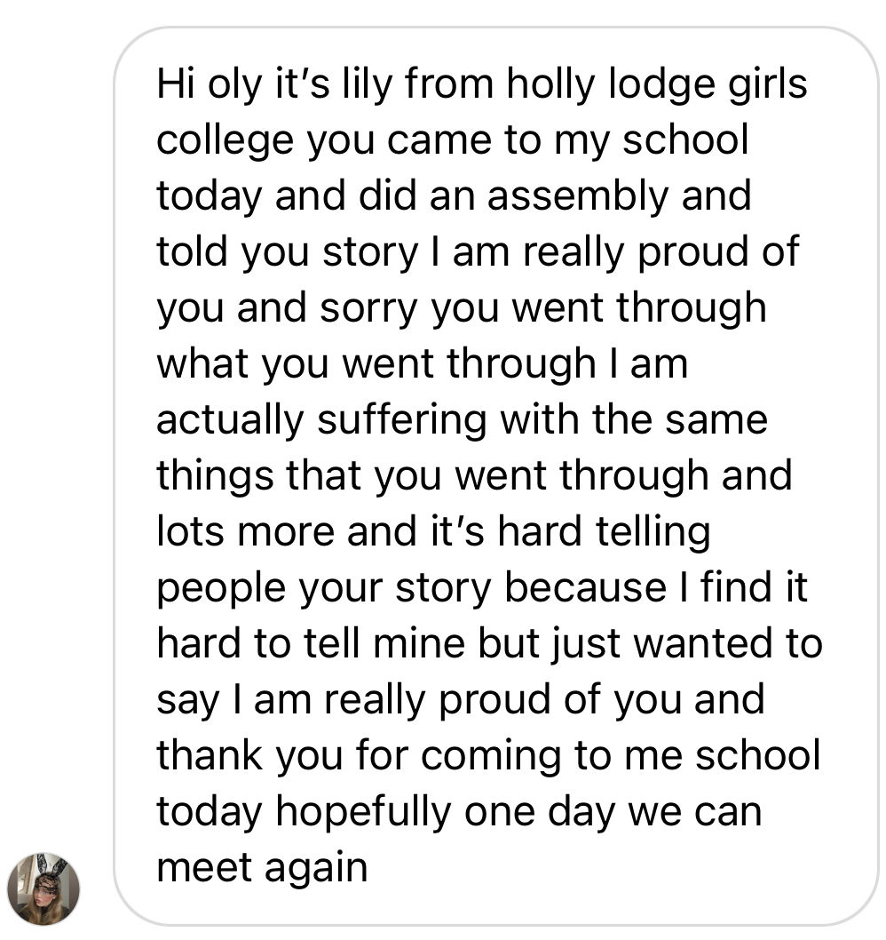 Instagram DM from Lily at Holly Lodge Girls College